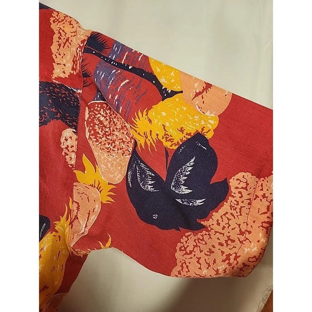 Repage Hawaiian Shirt Red Pineapple‎ Palm Tree Aloha Mens Large Vintage 80s READ